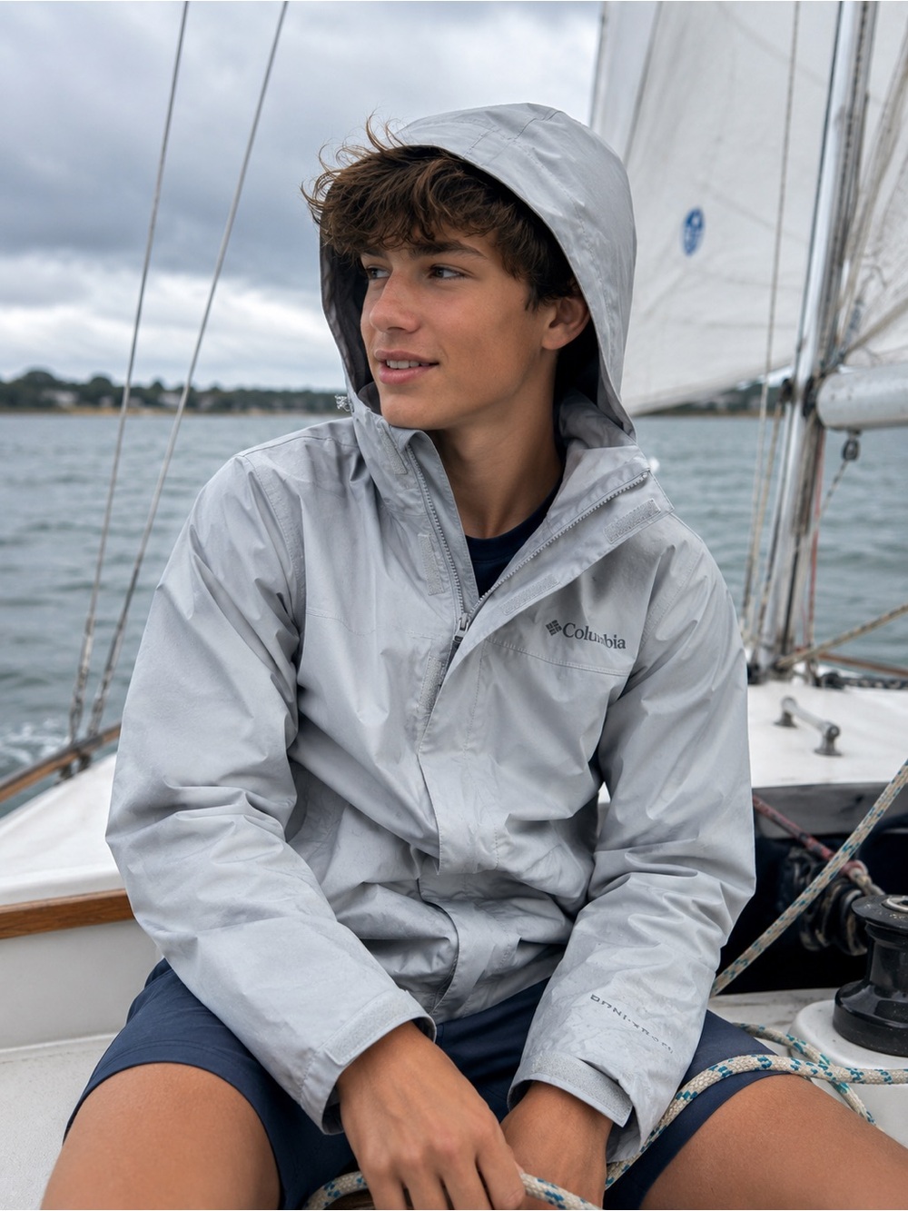 Columbia Silver-Light Gray Waterproof Hooded Jacket